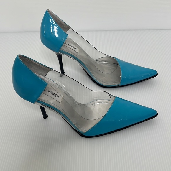 Steve Madden “Striking” Pointed Turquoise & Clear Heels Size 8 - Picture 3 of 9